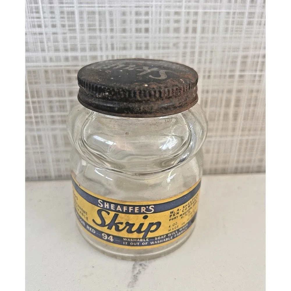 Vintage Sheaffer's Skrip Washable Melon Red 94 Empty‎ Jar With Metal Lid BxA